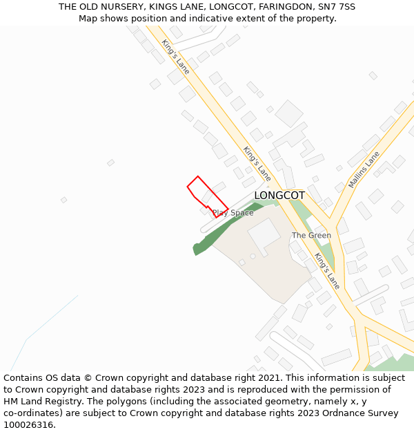 THE OLD NURSERY, KINGS LANE, LONGCOT, FARINGDON, SN7 7SS: Location map and indicative extent of plot