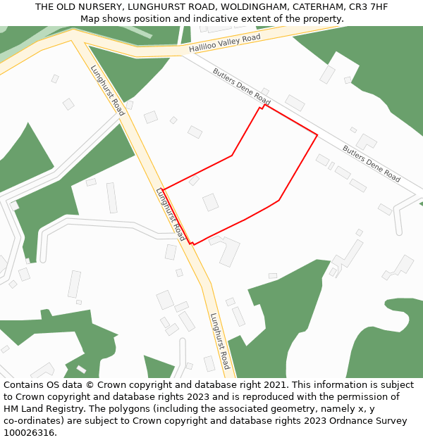 THE OLD NURSERY, LUNGHURST ROAD, WOLDINGHAM, CATERHAM, CR3 7HF: Location map and indicative extent of plot
