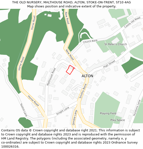 THE OLD NURSERY, MALTHOUSE ROAD, ALTON, STOKE-ON-TRENT, ST10 4AG: Location map and indicative extent of plot