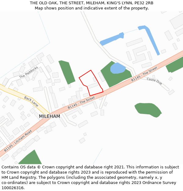 THE OLD OAK, THE STREET, MILEHAM, KING'S LYNN, PE32 2RB: Location map and indicative extent of plot