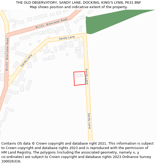 THE OLD OBSERVATORY, SANDY LANE, DOCKING, KING'S LYNN, PE31 8NF: Location map and indicative extent of plot