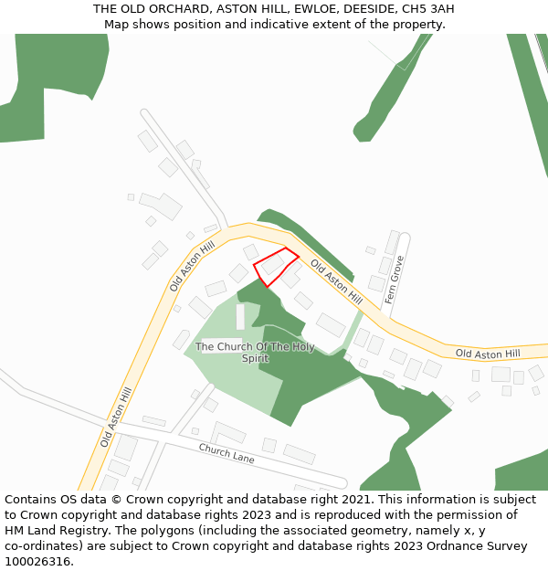 THE OLD ORCHARD, ASTON HILL, EWLOE, DEESIDE, CH5 3AH: Location map and indicative extent of plot