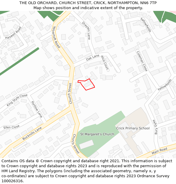 THE OLD ORCHARD, CHURCH STREET, CRICK, NORTHAMPTON, NN6 7TP: Location map and indicative extent of plot