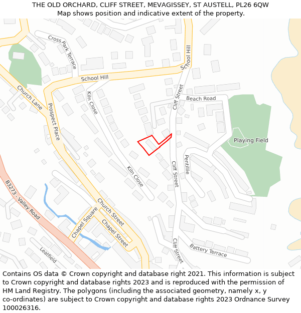 THE OLD ORCHARD, CLIFF STREET, MEVAGISSEY, ST AUSTELL, PL26 6QW: Location map and indicative extent of plot