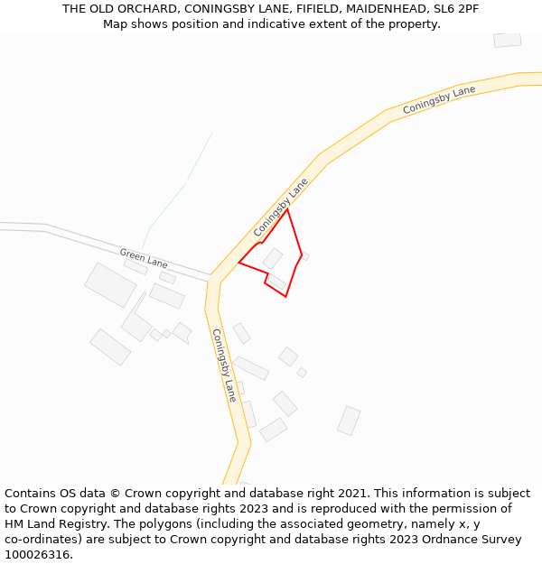 THE OLD ORCHARD, CONINGSBY LANE, FIFIELD, MAIDENHEAD, SL6 2PF: Location map and indicative extent of plot