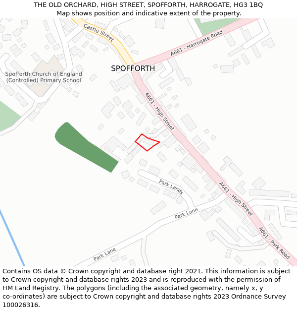 THE OLD ORCHARD, HIGH STREET, SPOFFORTH, HARROGATE, HG3 1BQ: Location map and indicative extent of plot