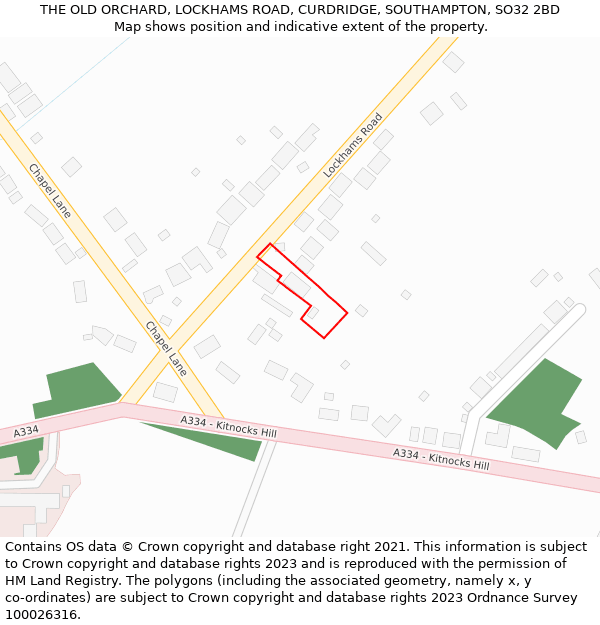 THE OLD ORCHARD, LOCKHAMS ROAD, CURDRIDGE, SOUTHAMPTON, SO32 2BD: Location map and indicative extent of plot