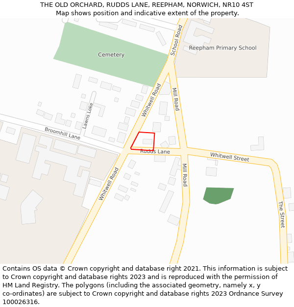 THE OLD ORCHARD, RUDDS LANE, REEPHAM, NORWICH, NR10 4ST: Location map and indicative extent of plot