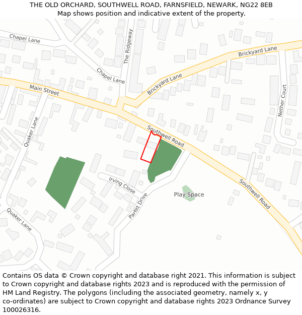 THE OLD ORCHARD, SOUTHWELL ROAD, FARNSFIELD, NEWARK, NG22 8EB: Location map and indicative extent of plot