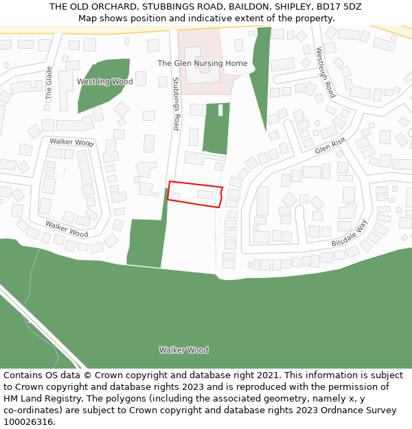 THE OLD ORCHARD, STUBBINGS ROAD, BAILDON, SHIPLEY, BD17 5DZ: Location map and indicative extent of plot