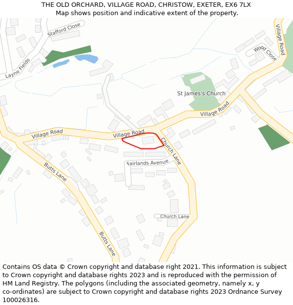 THE OLD ORCHARD, VILLAGE ROAD, CHRISTOW, EXETER, EX6 7LX: Location map and indicative extent of plot