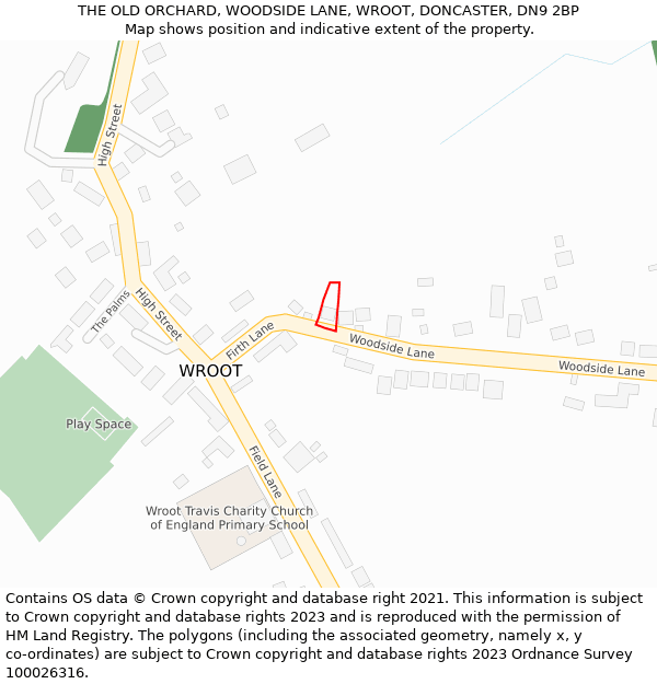 THE OLD ORCHARD, WOODSIDE LANE, WROOT, DONCASTER, DN9 2BP: Location map and indicative extent of plot