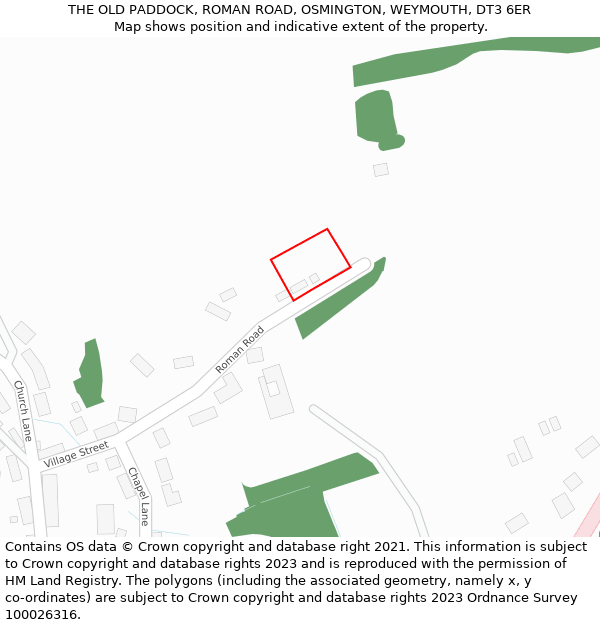 THE OLD PADDOCK, ROMAN ROAD, OSMINGTON, WEYMOUTH, DT3 6ER: Location map and indicative extent of plot