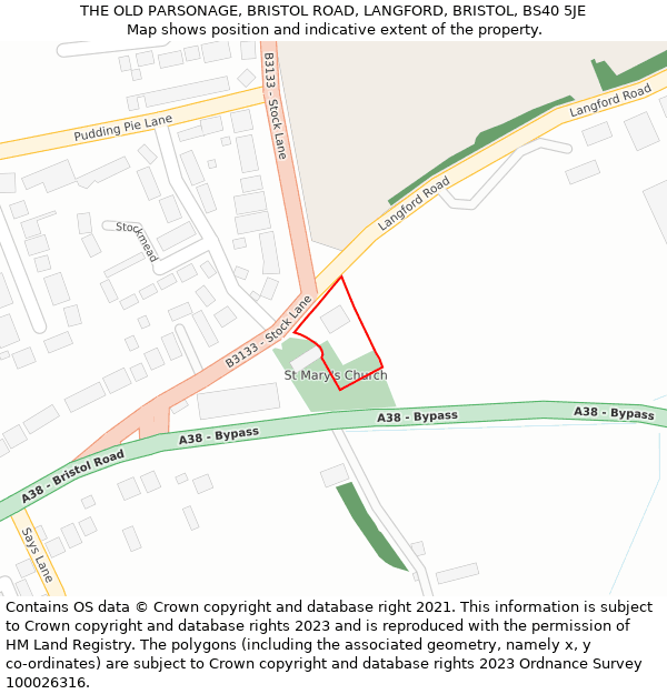 THE OLD PARSONAGE, BRISTOL ROAD, LANGFORD, BRISTOL, BS40 5JE: Location map and indicative extent of plot