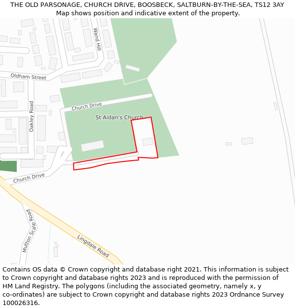 THE OLD PARSONAGE, CHURCH DRIVE, BOOSBECK, SALTBURN-BY-THE-SEA, TS12 3AY: Location map and indicative extent of plot