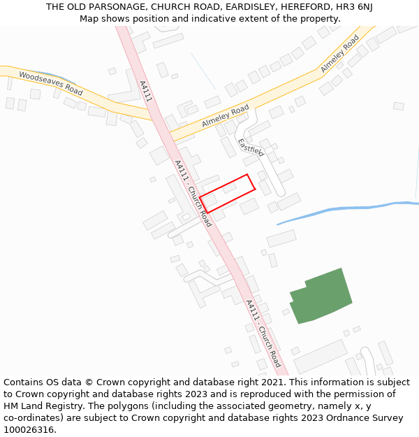 THE OLD PARSONAGE, CHURCH ROAD, EARDISLEY, HEREFORD, HR3 6NJ: Location map and indicative extent of plot