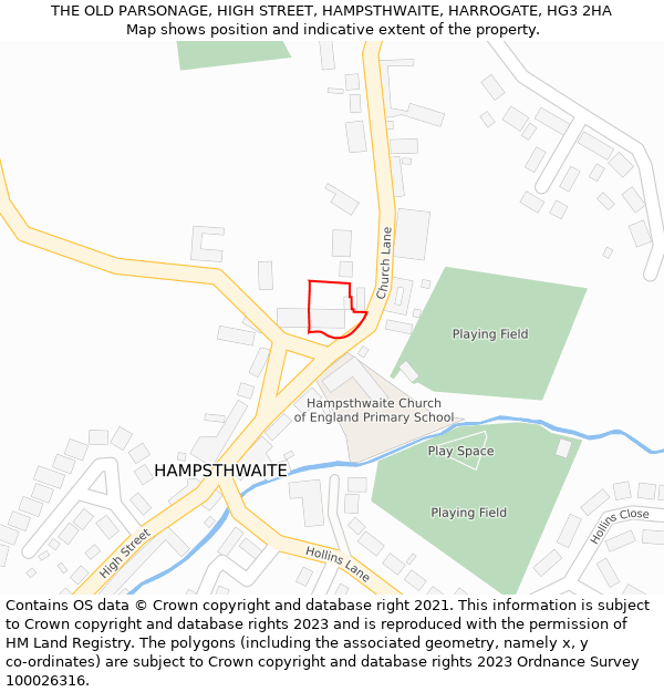THE OLD PARSONAGE, HIGH STREET, HAMPSTHWAITE, HARROGATE, HG3 2HA: Location map and indicative extent of plot