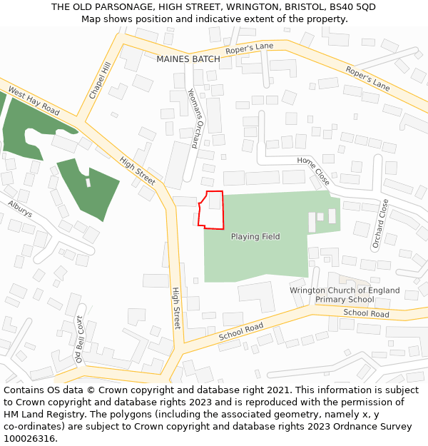 THE OLD PARSONAGE, HIGH STREET, WRINGTON, BRISTOL, BS40 5QD: Location map and indicative extent of plot