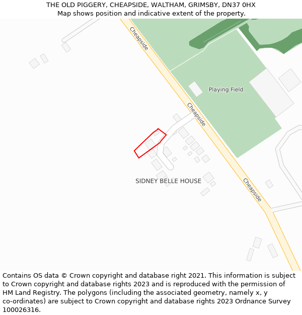 THE OLD PIGGERY, CHEAPSIDE, WALTHAM, GRIMSBY, DN37 0HX: Location map and indicative extent of plot