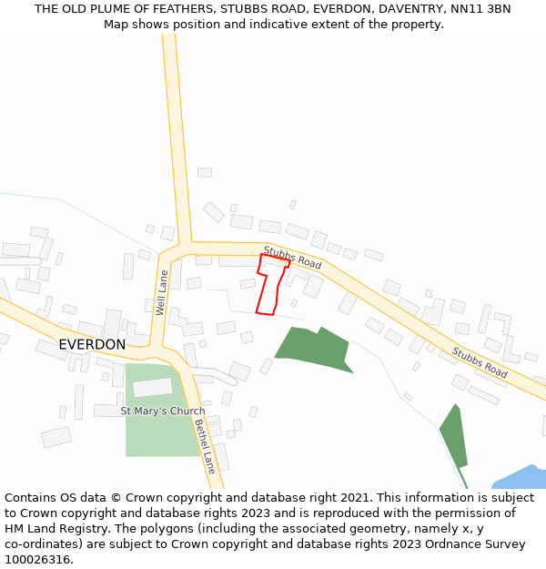 THE OLD PLUME OF FEATHERS, STUBBS ROAD, EVERDON, DAVENTRY, NN11 3BN: Location map and indicative extent of plot