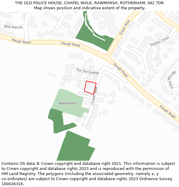 THE OLD POLICE HOUSE, CHAPEL WALK, RAWMARSH, ROTHERHAM, S62 7DR: Location map and indicative extent of plot