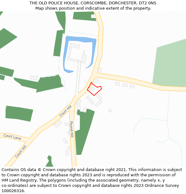 THE OLD POLICE HOUSE, CORSCOMBE, DORCHESTER, DT2 0NS: Location map and indicative extent of plot