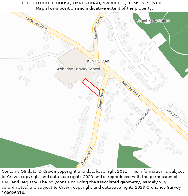 THE OLD POLICE HOUSE, DANES ROAD, AWBRIDGE, ROMSEY, SO51 0HL: Location map and indicative extent of plot
