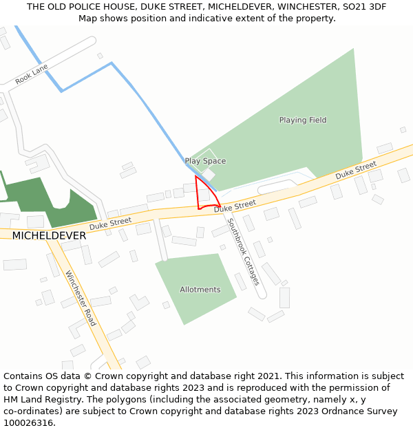 THE OLD POLICE HOUSE, DUKE STREET, MICHELDEVER, WINCHESTER, SO21 3DF: Location map and indicative extent of plot