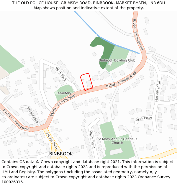 THE OLD POLICE HOUSE, GRIMSBY ROAD, BINBROOK, MARKET RASEN, LN8 6DH: Location map and indicative extent of plot