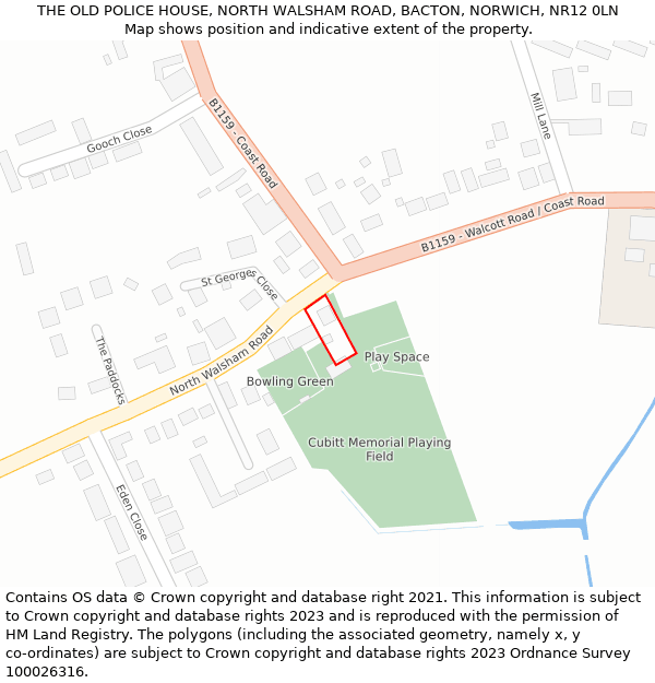 THE OLD POLICE HOUSE, NORTH WALSHAM ROAD, BACTON, NORWICH, NR12 0LN: Location map and indicative extent of plot