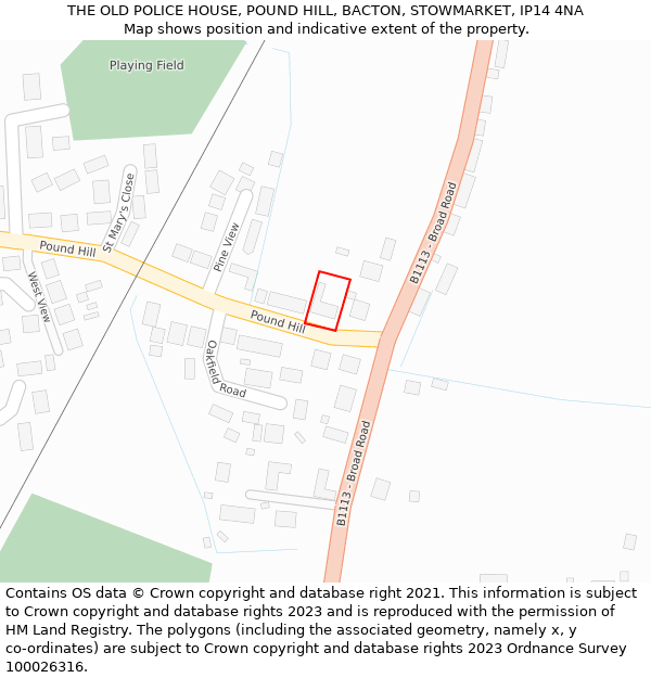 THE OLD POLICE HOUSE, POUND HILL, BACTON, STOWMARKET, IP14 4NA: Location map and indicative extent of plot