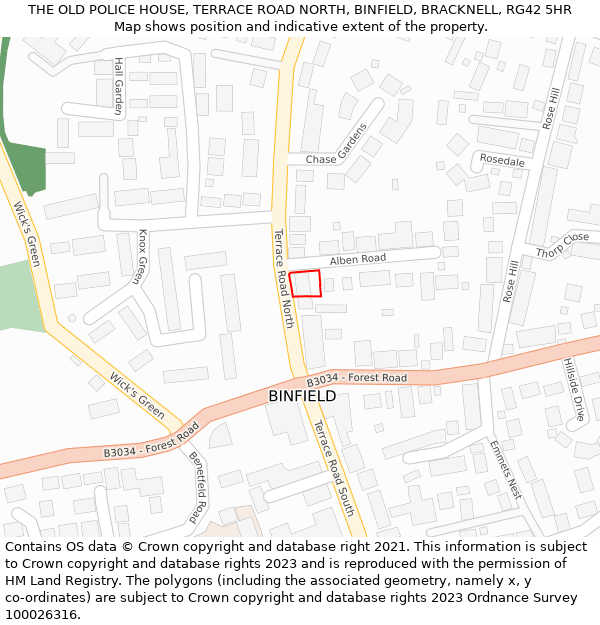 THE OLD POLICE HOUSE, TERRACE ROAD NORTH, BINFIELD, BRACKNELL, RG42 5HR: Location map and indicative extent of plot