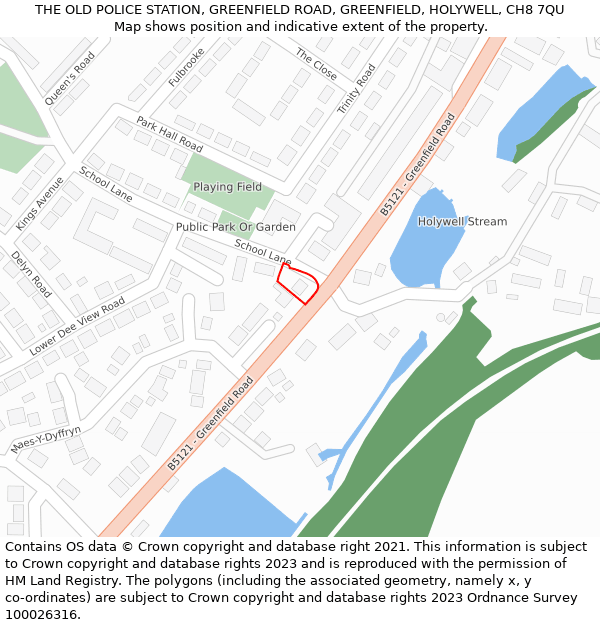 THE OLD POLICE STATION, GREENFIELD ROAD, GREENFIELD, HOLYWELL, CH8 7QU: Location map and indicative extent of plot