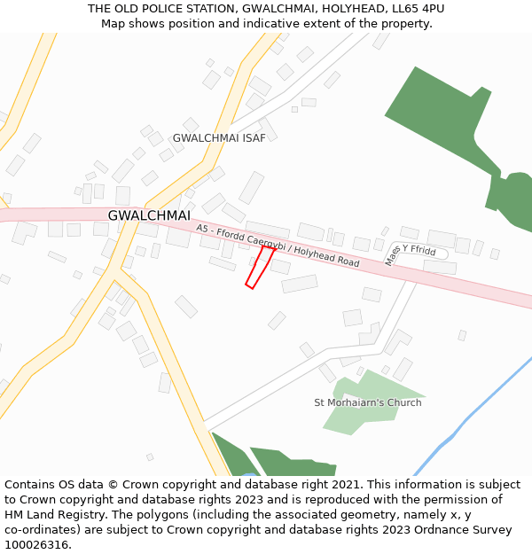 THE OLD POLICE STATION, GWALCHMAI, HOLYHEAD, LL65 4PU: Location map and indicative extent of plot