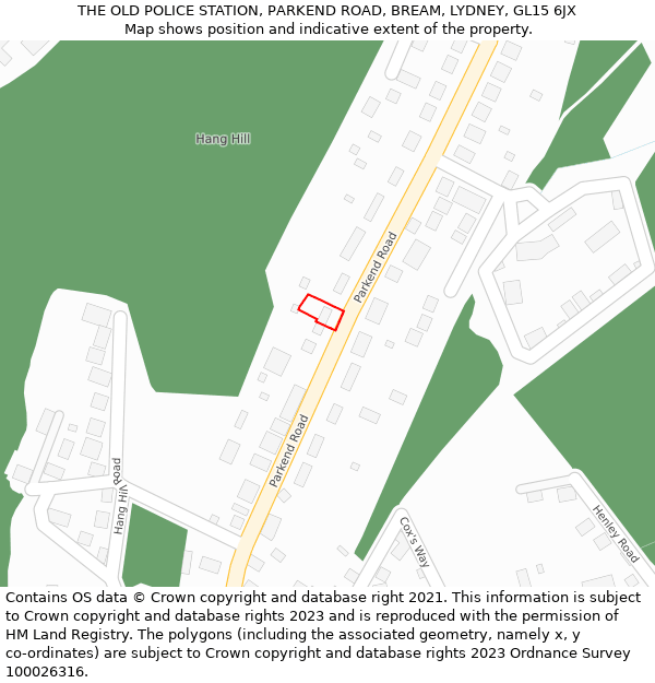 THE OLD POLICE STATION, PARKEND ROAD, BREAM, LYDNEY, GL15 6JX: Location map and indicative extent of plot