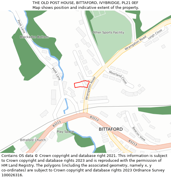 THE OLD POST HOUSE, BITTAFORD, IVYBRIDGE, PL21 0EF: Location map and indicative extent of plot