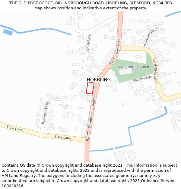 THE OLD POST OFFICE, BILLINGBOROUGH ROAD, HORBLING, SLEAFORD, NG34 0PB: Location map and indicative extent of plot