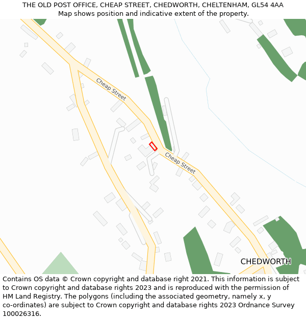 THE OLD POST OFFICE, CHEAP STREET, CHEDWORTH, CHELTENHAM, GL54 4AA: Location map and indicative extent of plot