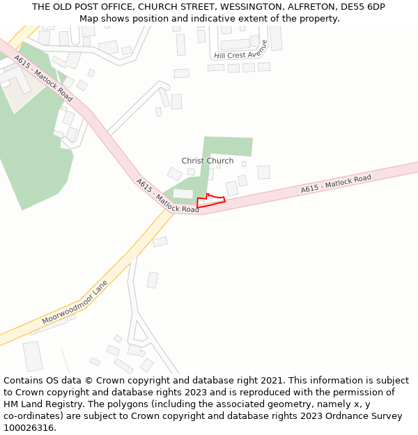 THE OLD POST OFFICE, CHURCH STREET, WESSINGTON, ALFRETON, DE55 6DP: Location map and indicative extent of plot