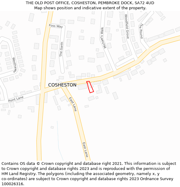 THE OLD POST OFFICE, COSHESTON, PEMBROKE DOCK, SA72 4UD: Location map and indicative extent of plot