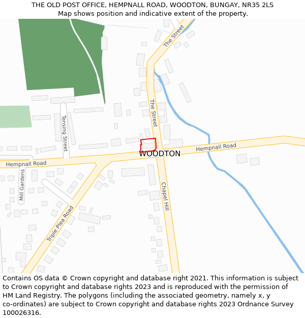 THE OLD POST OFFICE, HEMPNALL ROAD, WOODTON, BUNGAY, NR35 2LS: Location map and indicative extent of plot