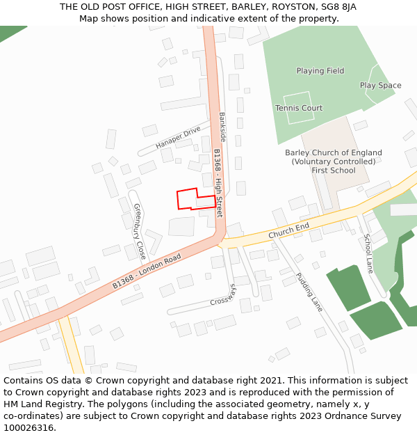 THE OLD POST OFFICE, HIGH STREET, BARLEY, ROYSTON, SG8 8JA: Location map and indicative extent of plot