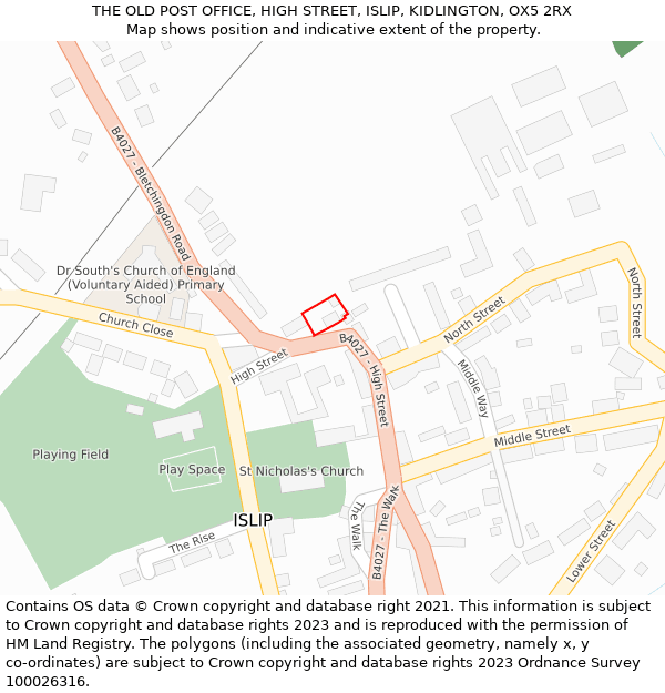 THE OLD POST OFFICE, HIGH STREET, ISLIP, KIDLINGTON, OX5 2RX: Location map and indicative extent of plot