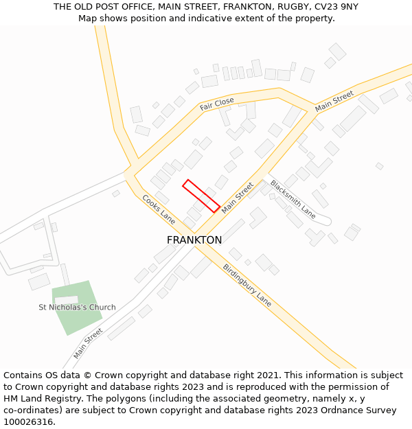 THE OLD POST OFFICE, MAIN STREET, FRANKTON, RUGBY, CV23 9NY: Location map and indicative extent of plot