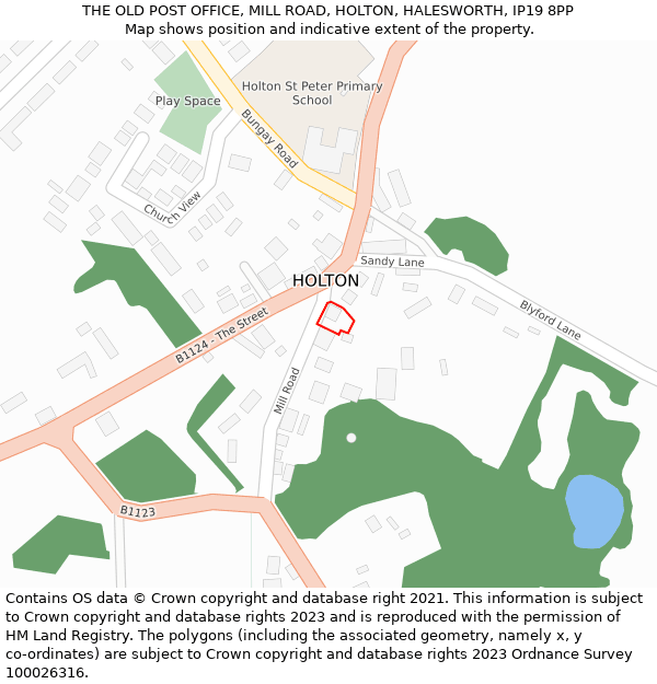 THE OLD POST OFFICE, MILL ROAD, HOLTON, HALESWORTH, IP19 8PP: Location map and indicative extent of plot