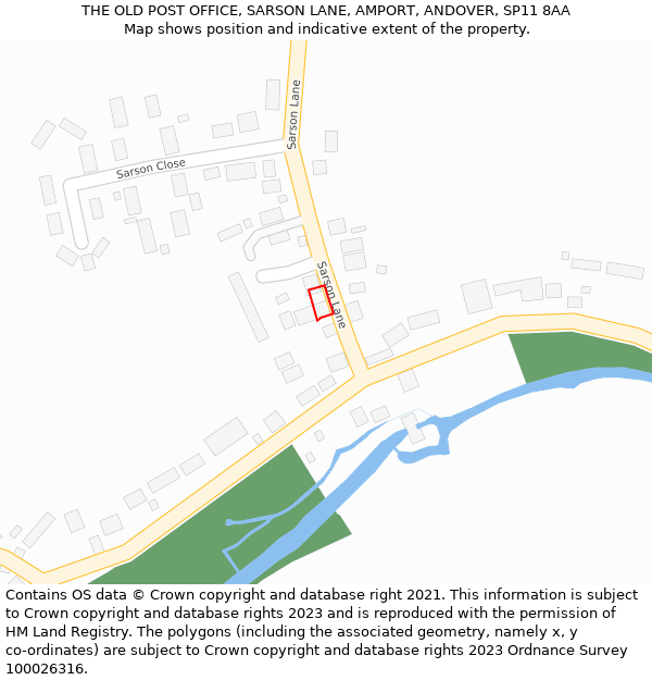 THE OLD POST OFFICE, SARSON LANE, AMPORT, ANDOVER, SP11 8AA: Location map and indicative extent of plot