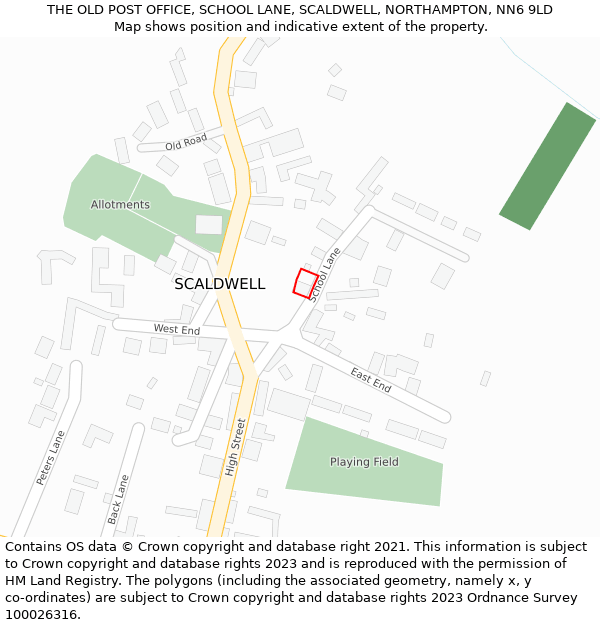 THE OLD POST OFFICE, SCHOOL LANE, SCALDWELL, NORTHAMPTON, NN6 9LD: Location map and indicative extent of plot