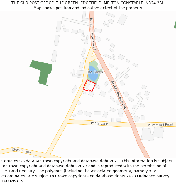 THE OLD POST OFFICE, THE GREEN, EDGEFIELD, MELTON CONSTABLE, NR24 2AL: Location map and indicative extent of plot