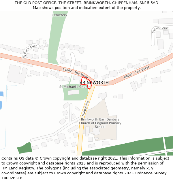 THE OLD POST OFFICE, THE STREET, BRINKWORTH, CHIPPENHAM, SN15 5AD: Location map and indicative extent of plot