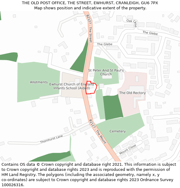 THE OLD POST OFFICE, THE STREET, EWHURST, CRANLEIGH, GU6 7PX: Location map and indicative extent of plot